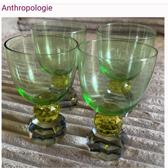 Anthropologie Green and Gold crystal Wine Glass - Picture 5 of 7
